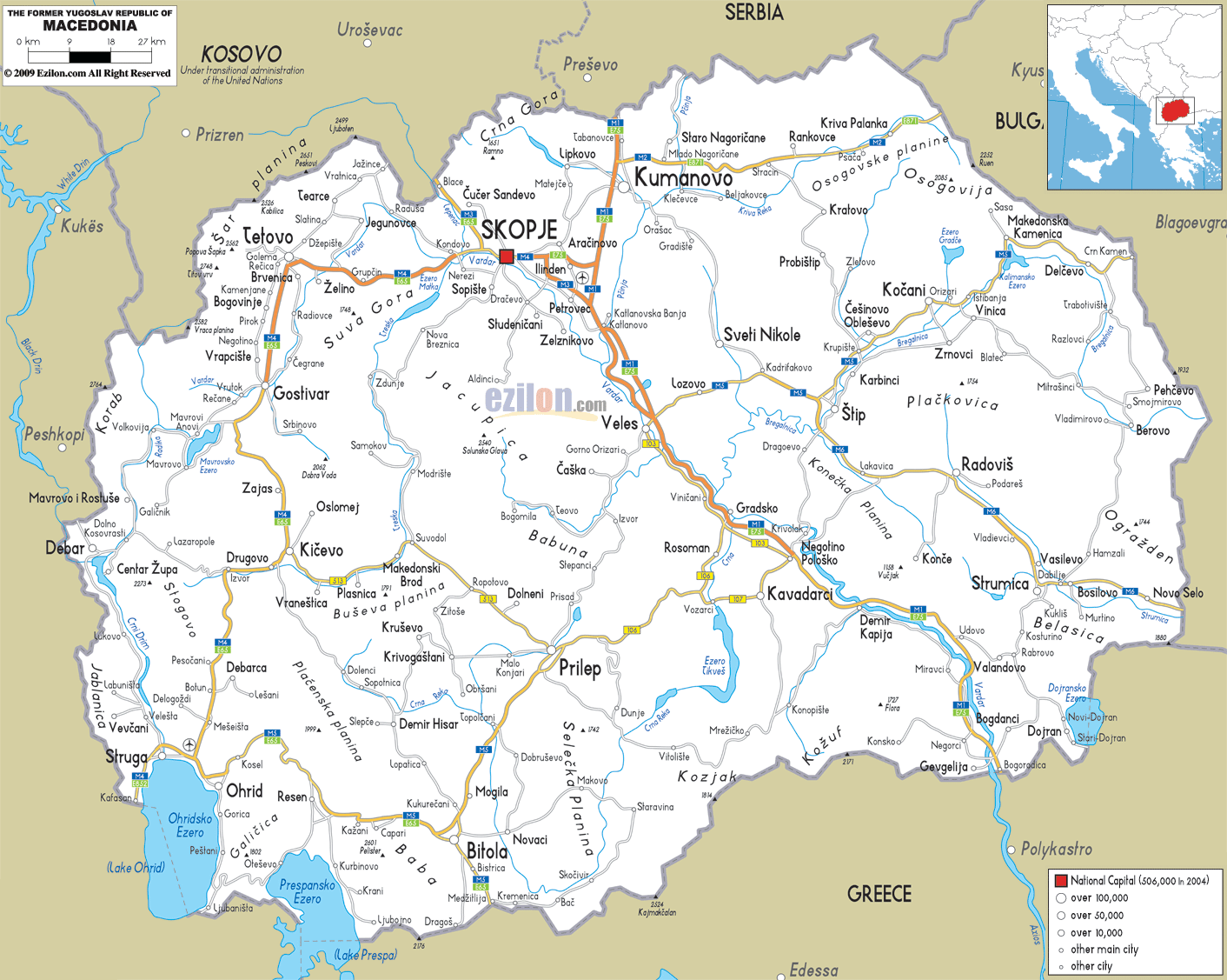 Road Map of Macedonia - Ezilon Maps