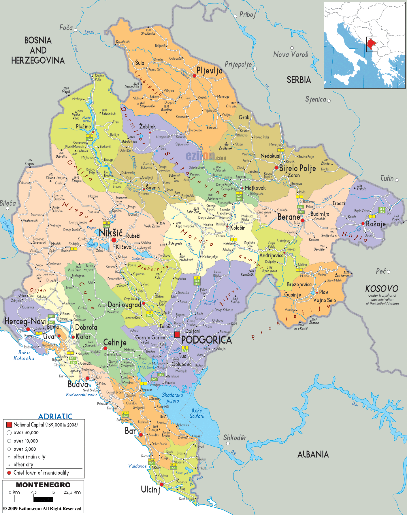 Political Map Of Montenegro Ezilon Maps