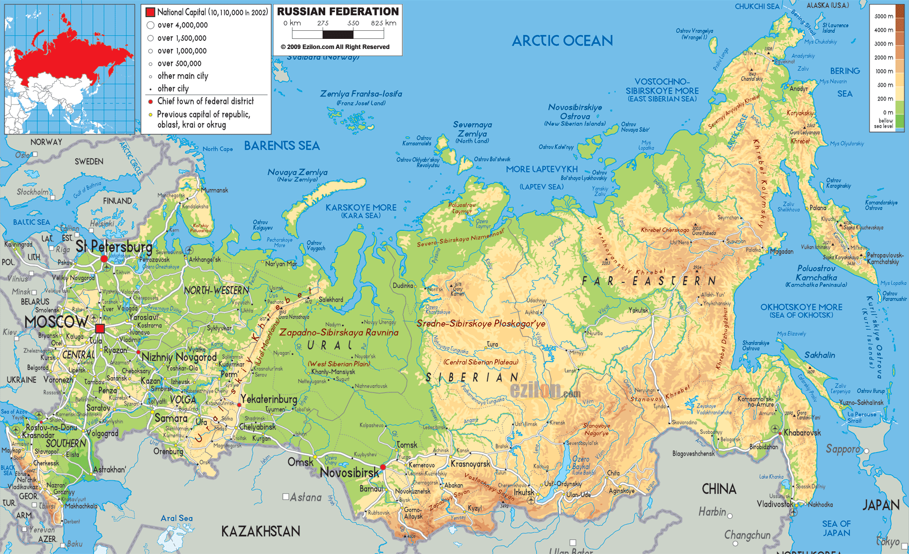 Physical Map Of Northern And Central Eurasia
