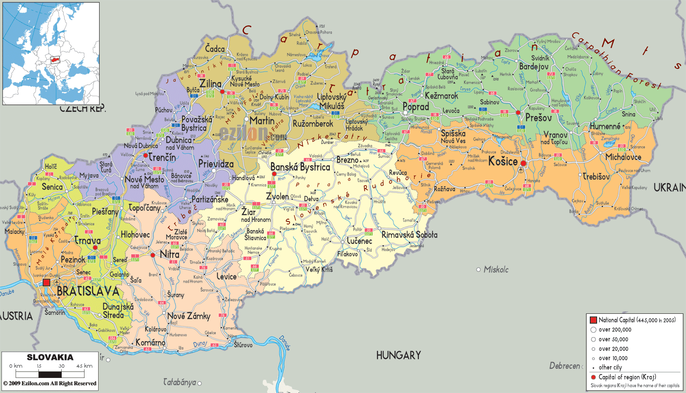Political Map of Slovakia - Ezilon Maps