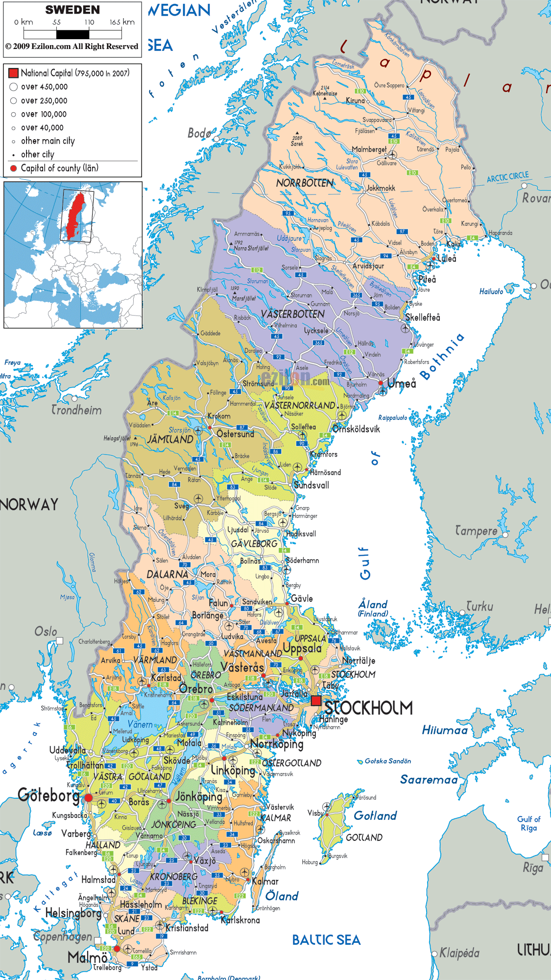 Political Map of Sweden - Ezilon Maps