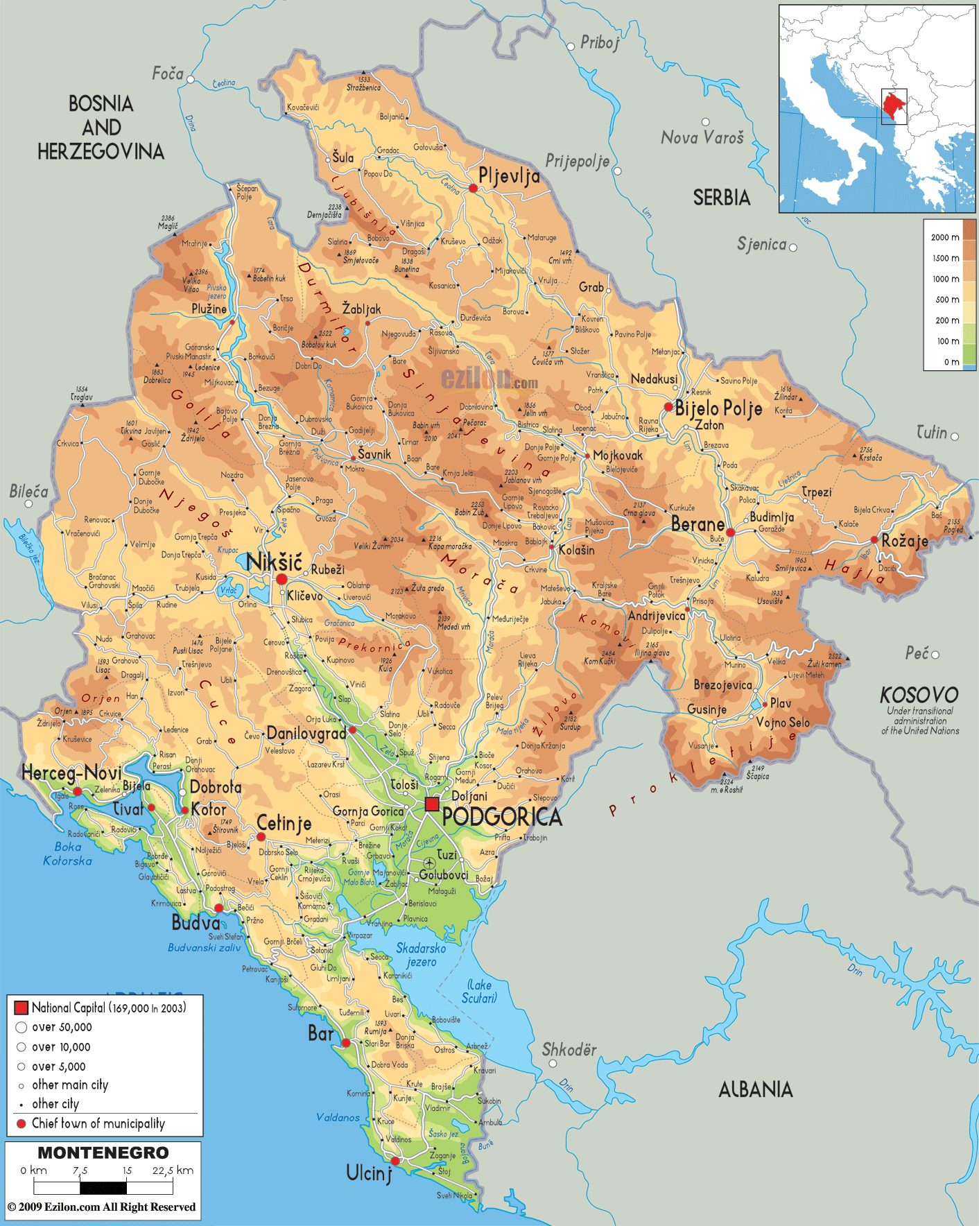 Physical map of Montenegro | Geografia, Mapa, Montenegro