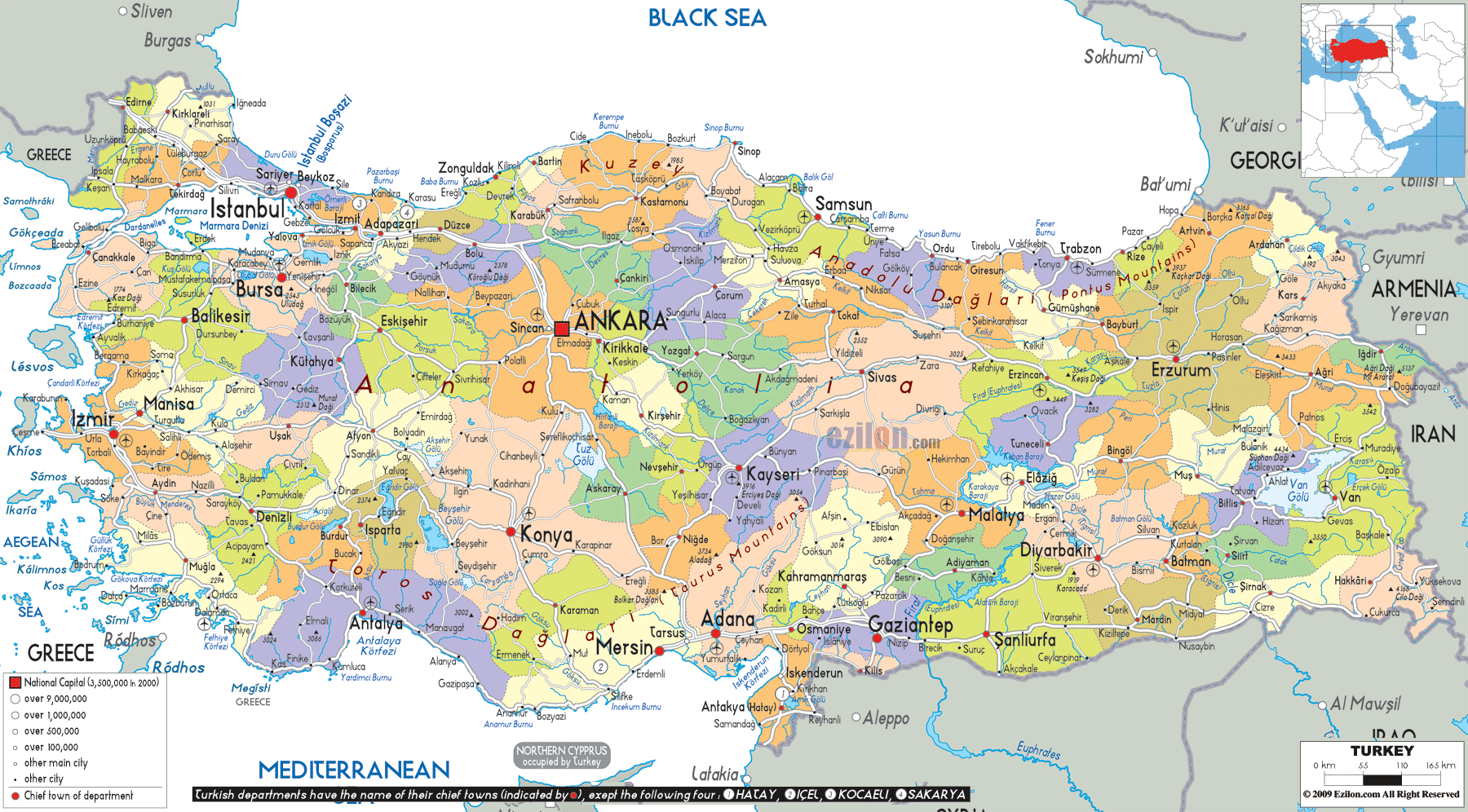 Political Map of Turkey - Ezilon Maps