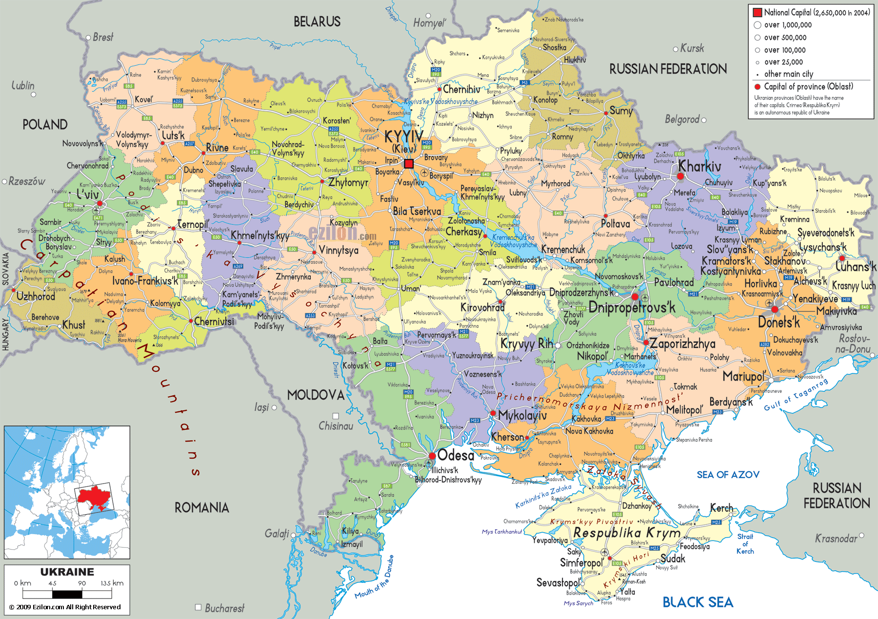 Political Map of Ukraine - Ezilon Maps
