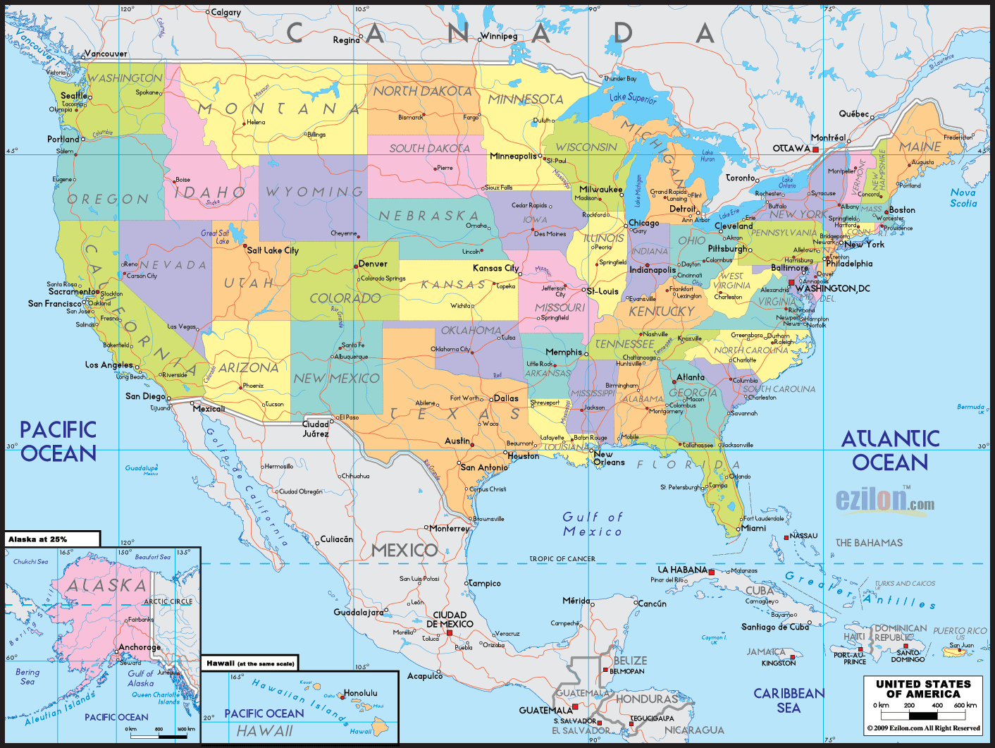 Political Map of United States of America - Ezilon Maps