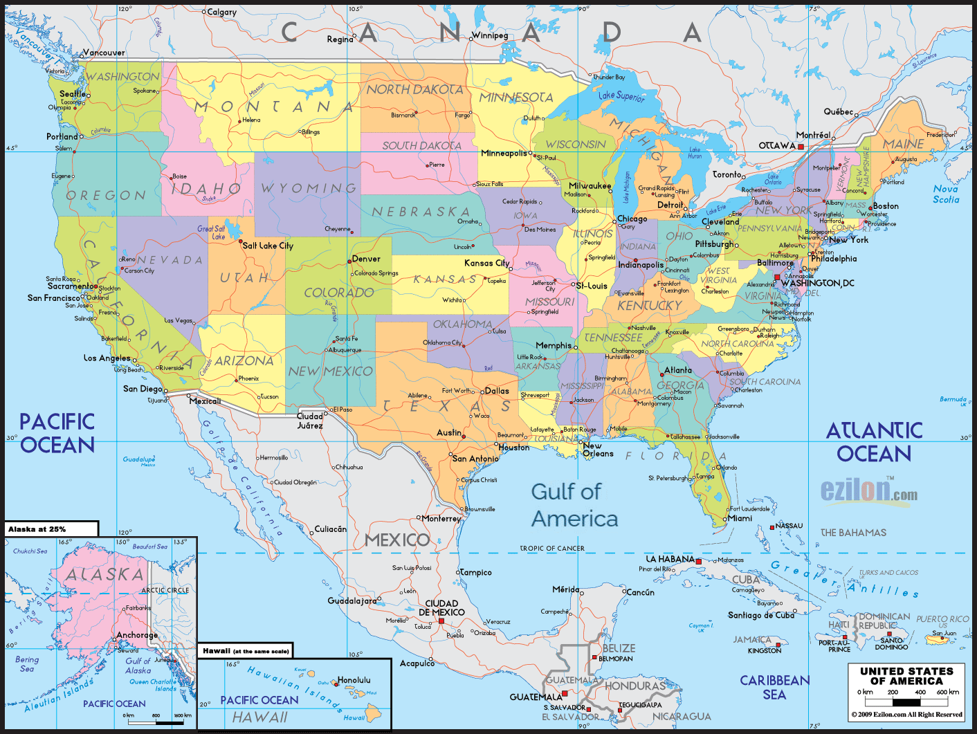 Political Map Of United States Of America Ezilon Maps