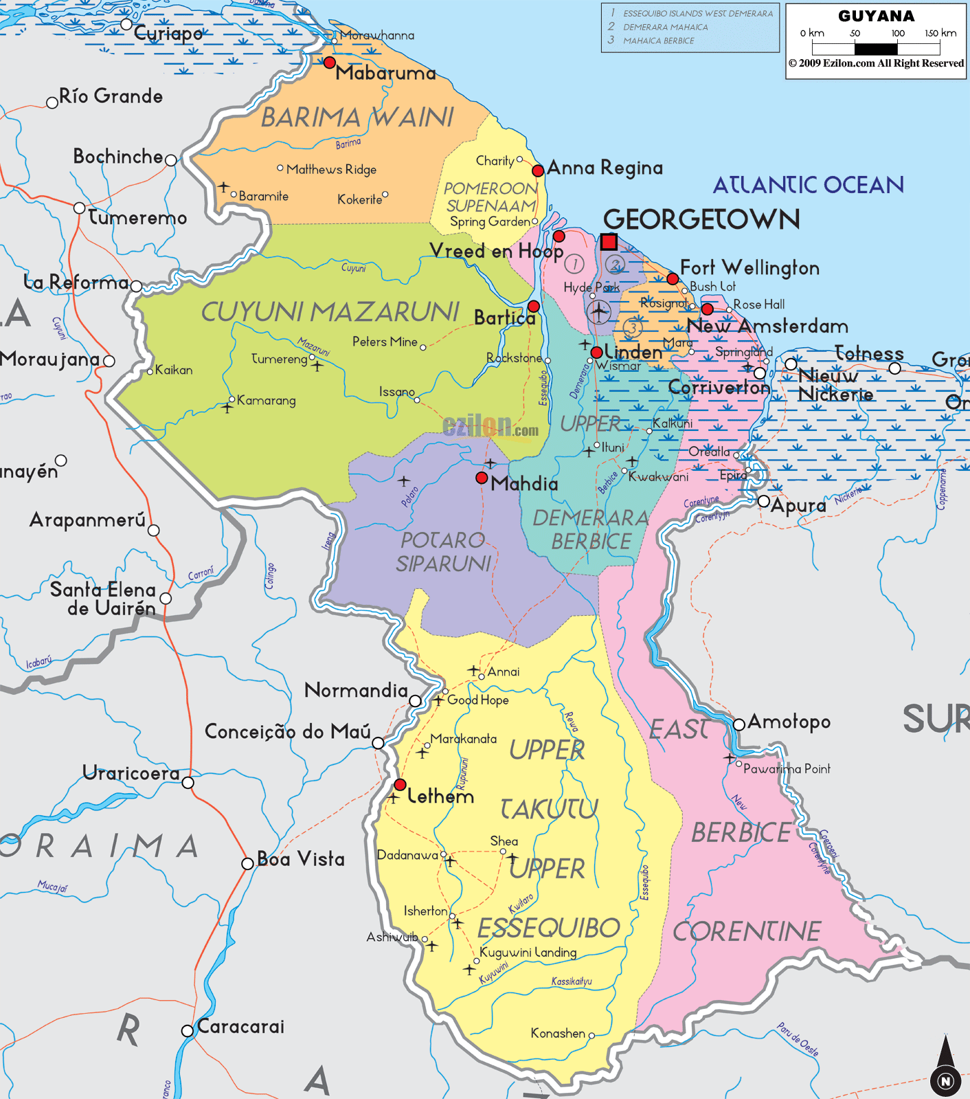 Political Map Of Guyana Ezilon Maps