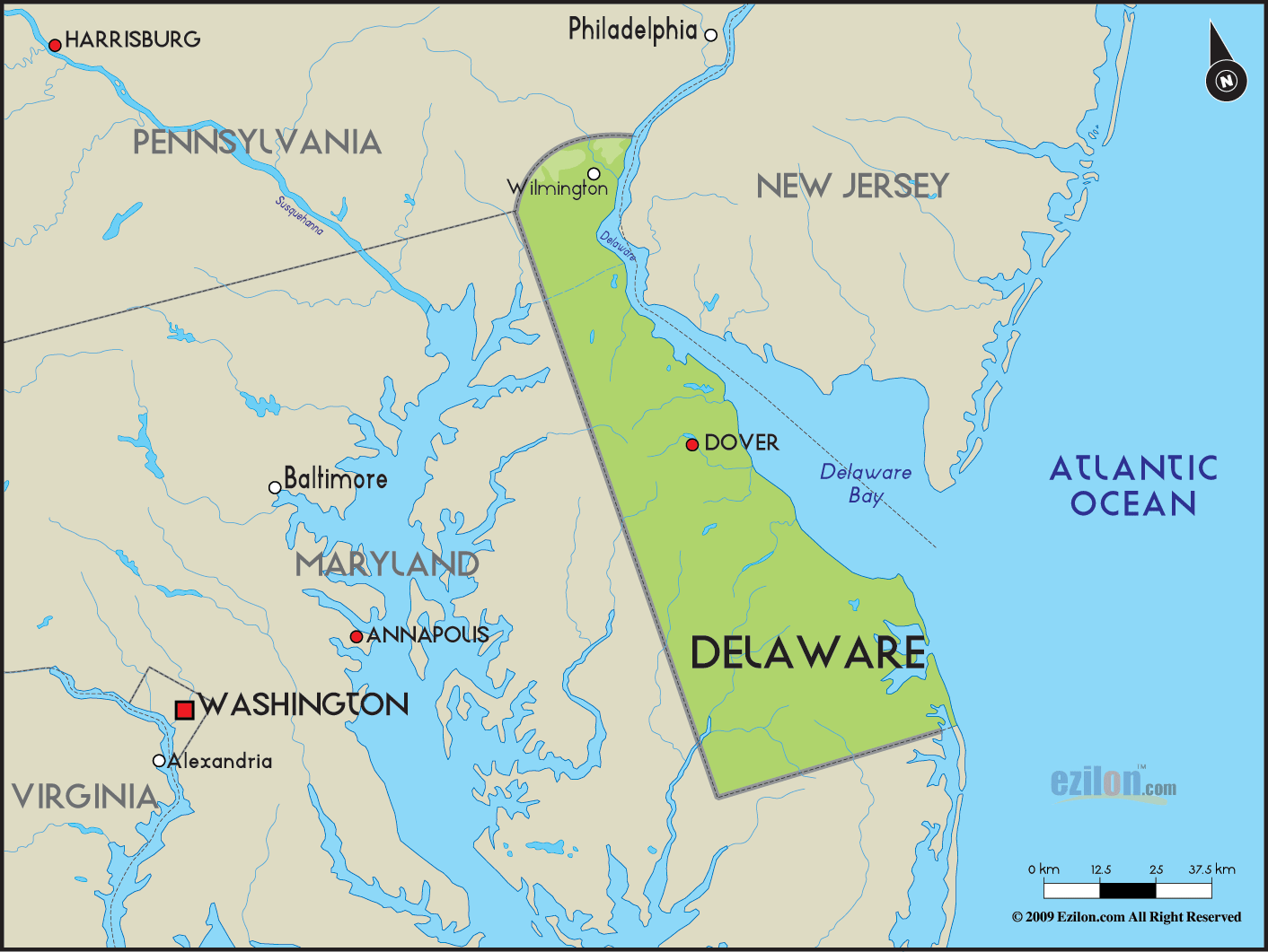 Geographical Map Of Delaware And Delaware Geographical Maps