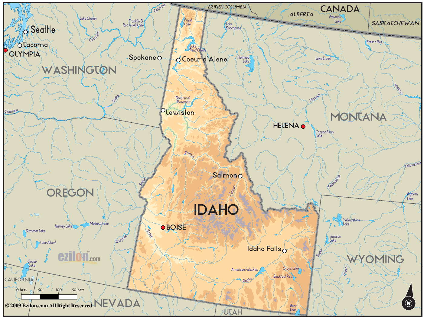 Geographical Map of Idaho and Idaho Geographical Maps