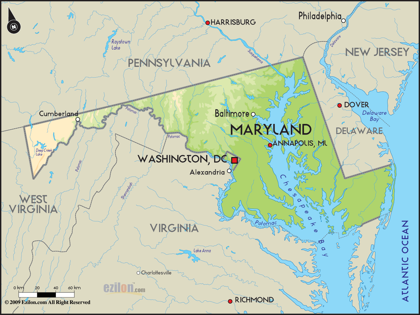 geographical-map-of-maryland-and-maryland-geographical-maps