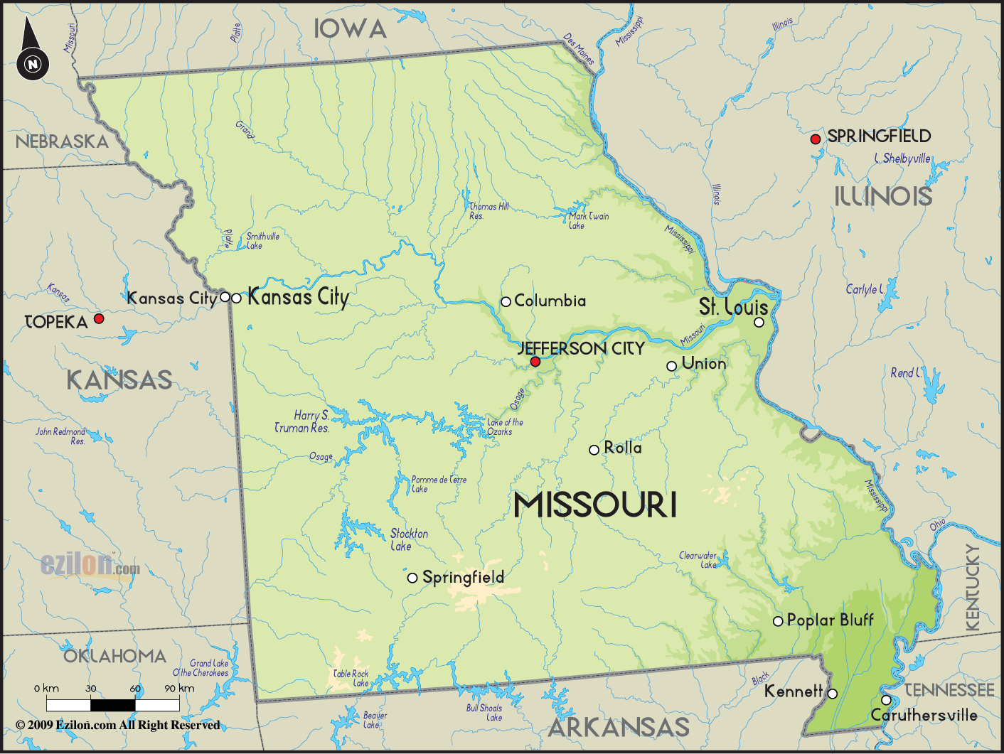 Geographical Map of Missouri and Missouri Geographical Maps