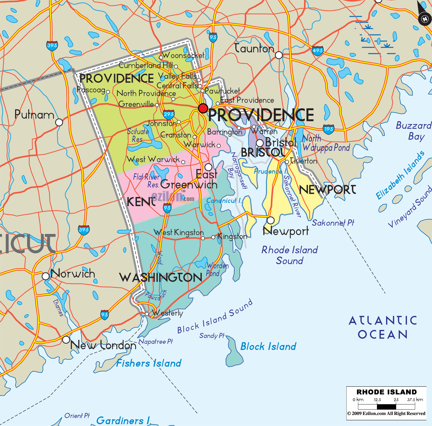 Download this Rhode Island Map Counties And Road picture