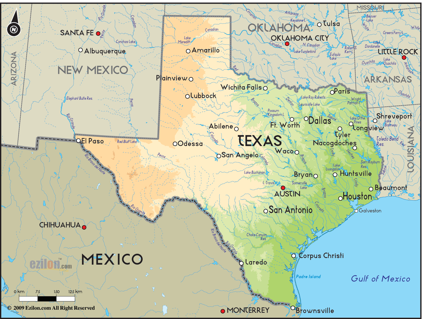 Geographical Map of Texas and Texas Geographical Maps
