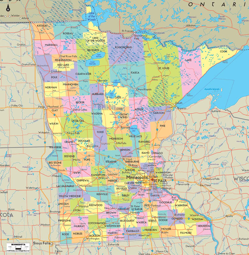 Detailed Large Map of Minnesota State, USA Detailed large map of Minnesota State, USA showing cities, towns, county formations, roads highway, US highways and State routes.