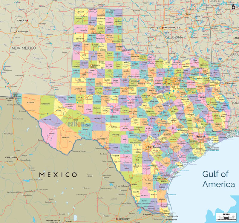 Detailed Large Map of Texas State, USA Detailed large map of Texas State, USA showing cities, towns, county formations, roads highway, US highways and State routes.