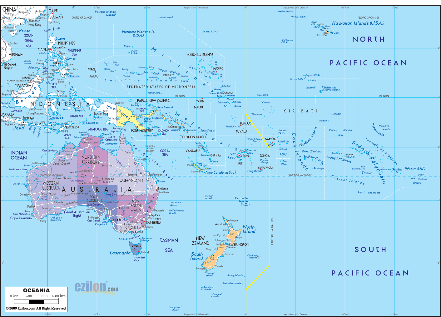 Detailed Clear Large Political Map of Oceania Ezilon Maps