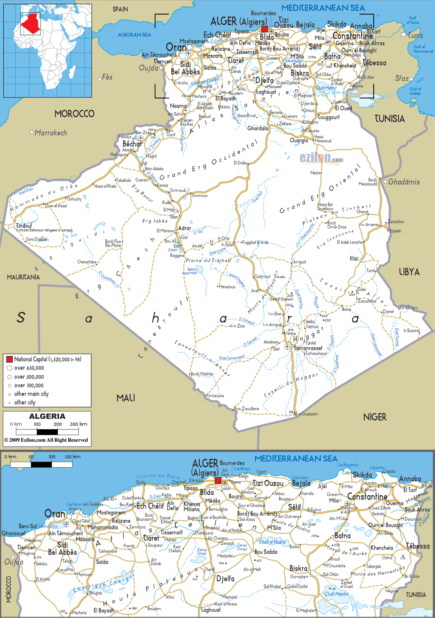 Road Map of Algeria - Ezilon Maps