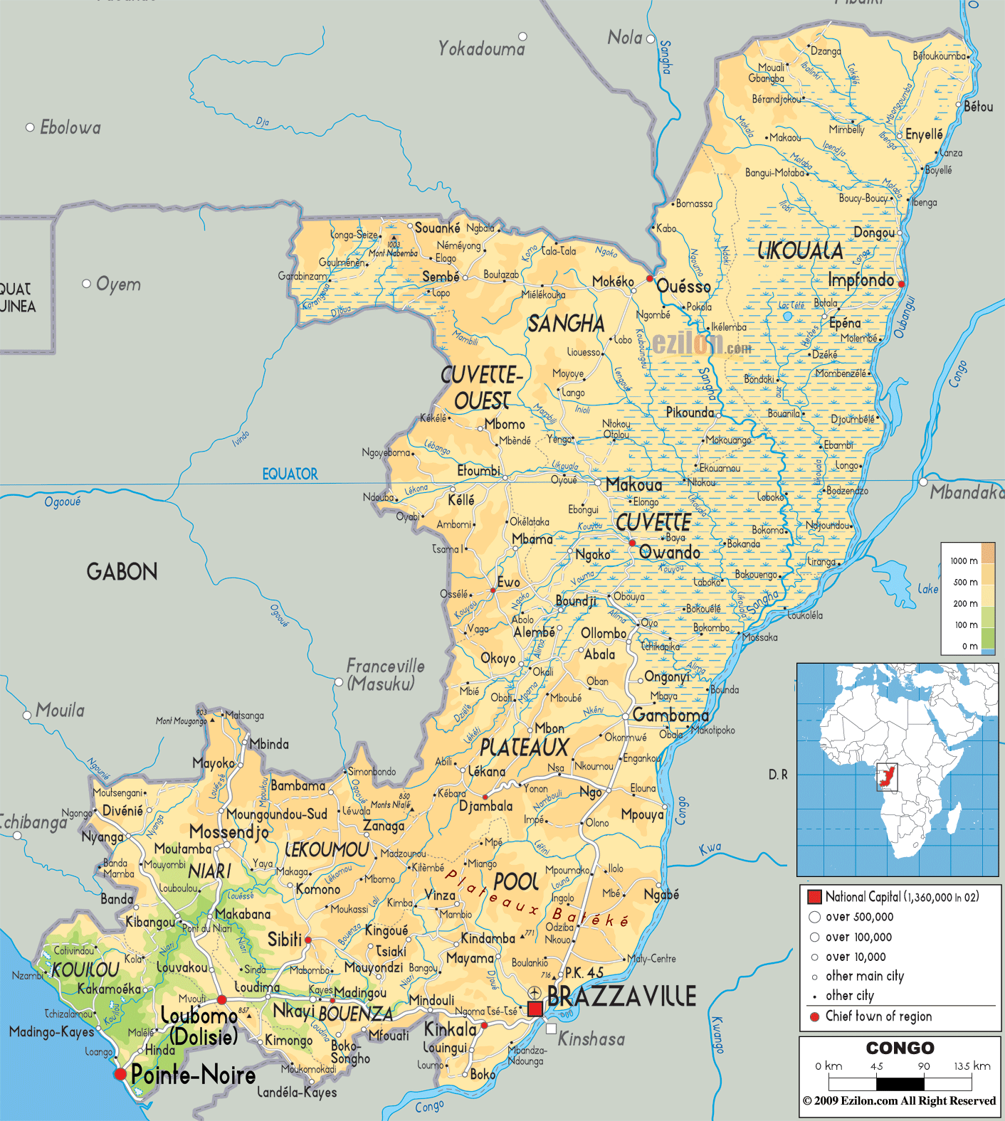 Physical Map Of Democratic Republic Of Congo Ezilon M - vrogue.co