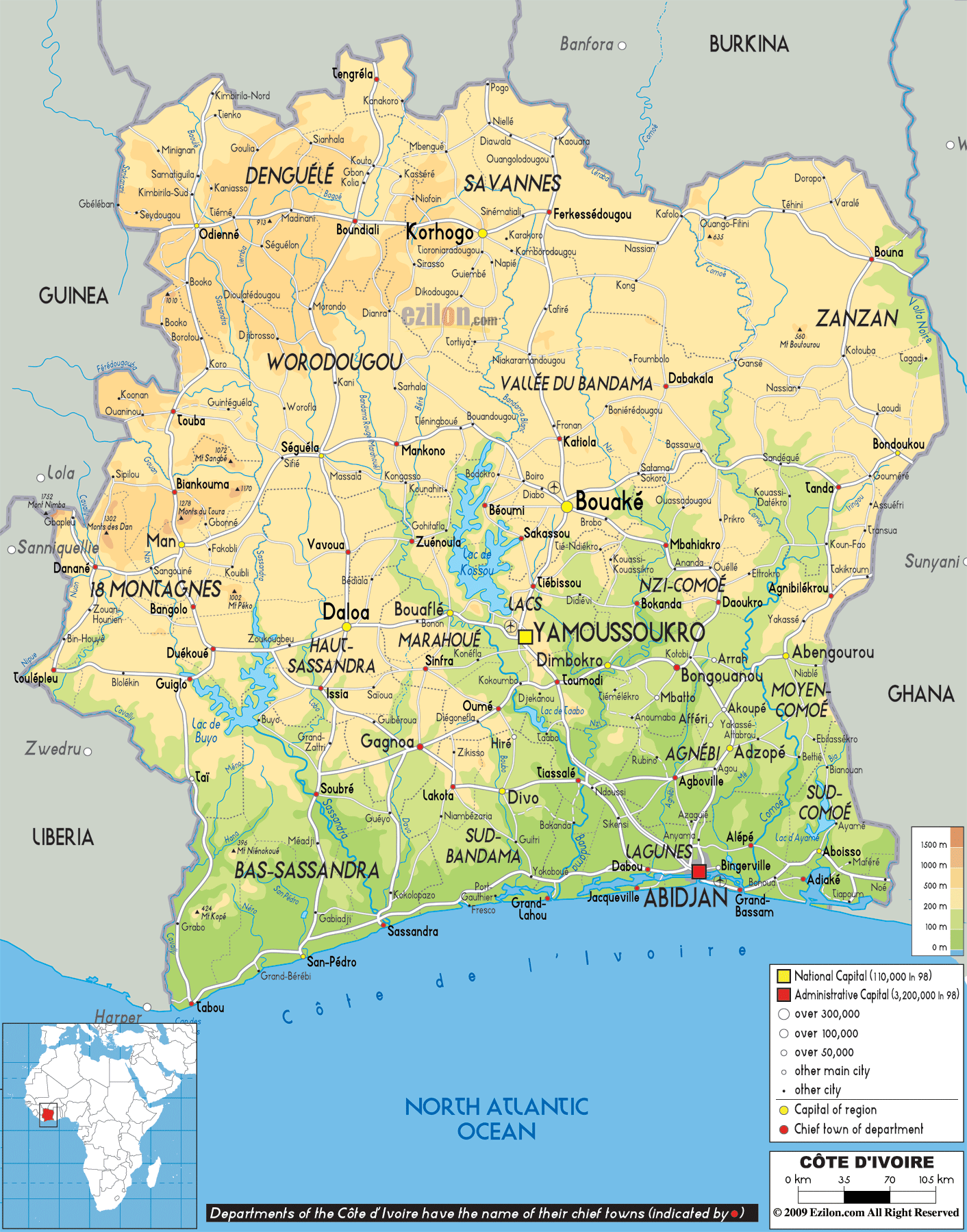 Ivory Coast Physical Map 