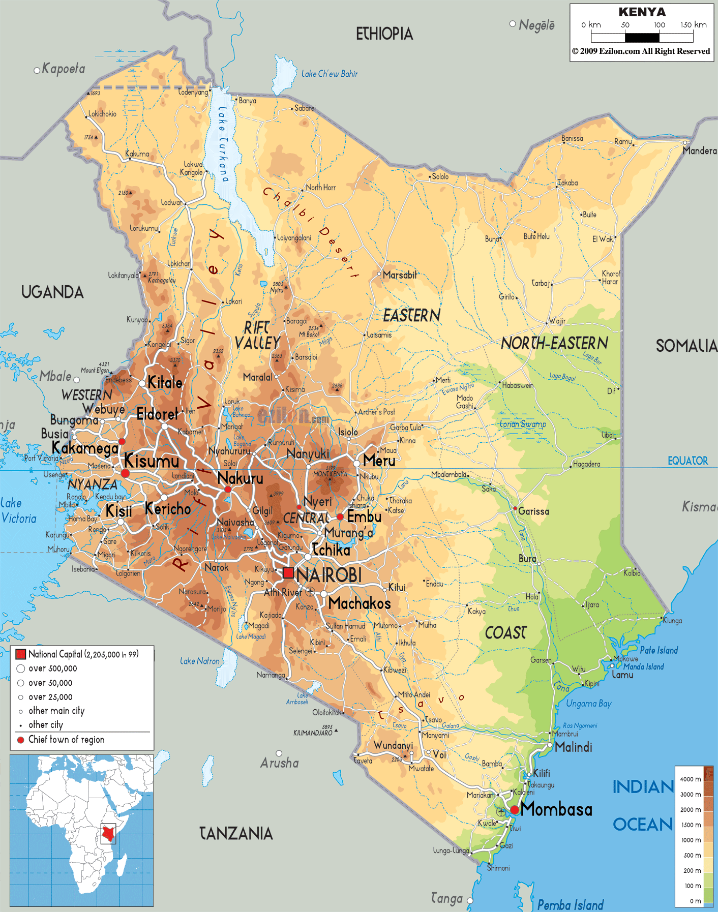 Physical Map Of Kenya Ezilon Maps