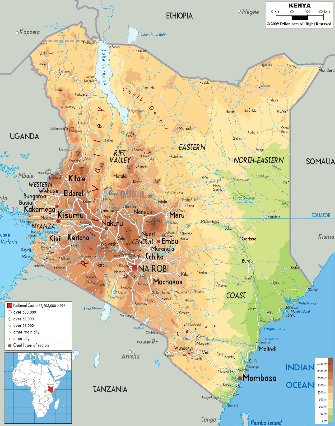 Kenya Physical Map 