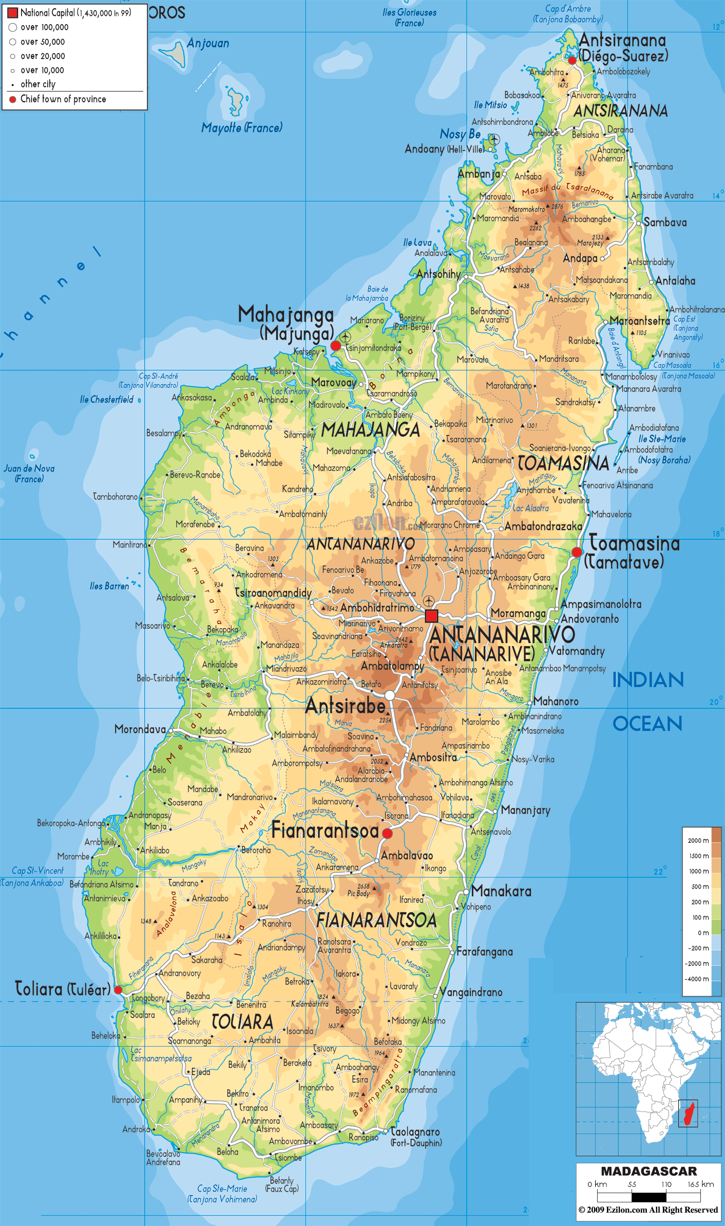 Physical Map Of Madagascar Ezilon Maps