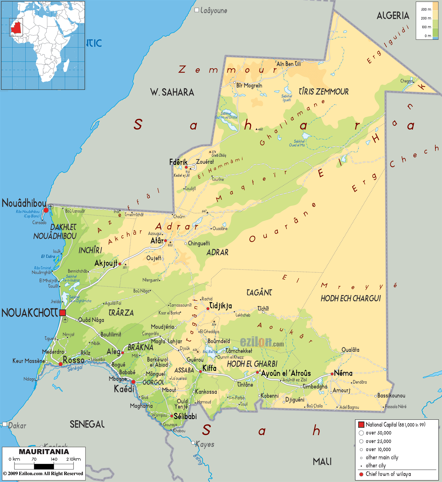 Mauritania physical map