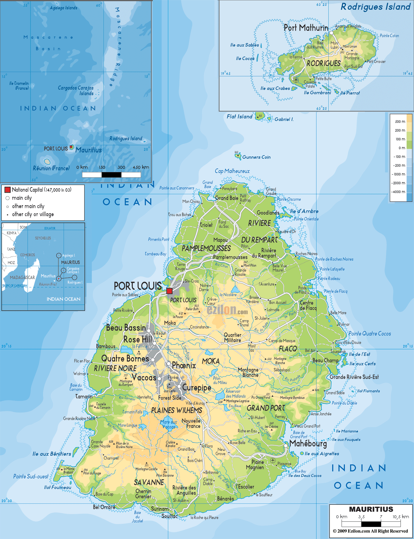 Physical Map Of Mauritius Ezilon Maps