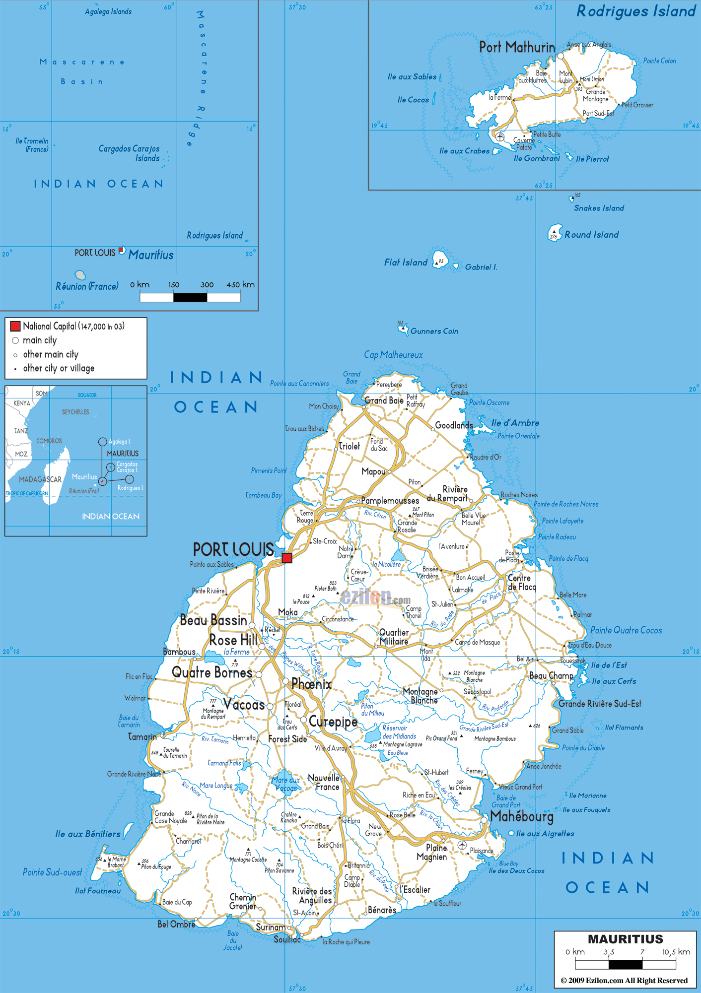 Detailed Clear Large Road Map of Mauritius - Ezilon Maps