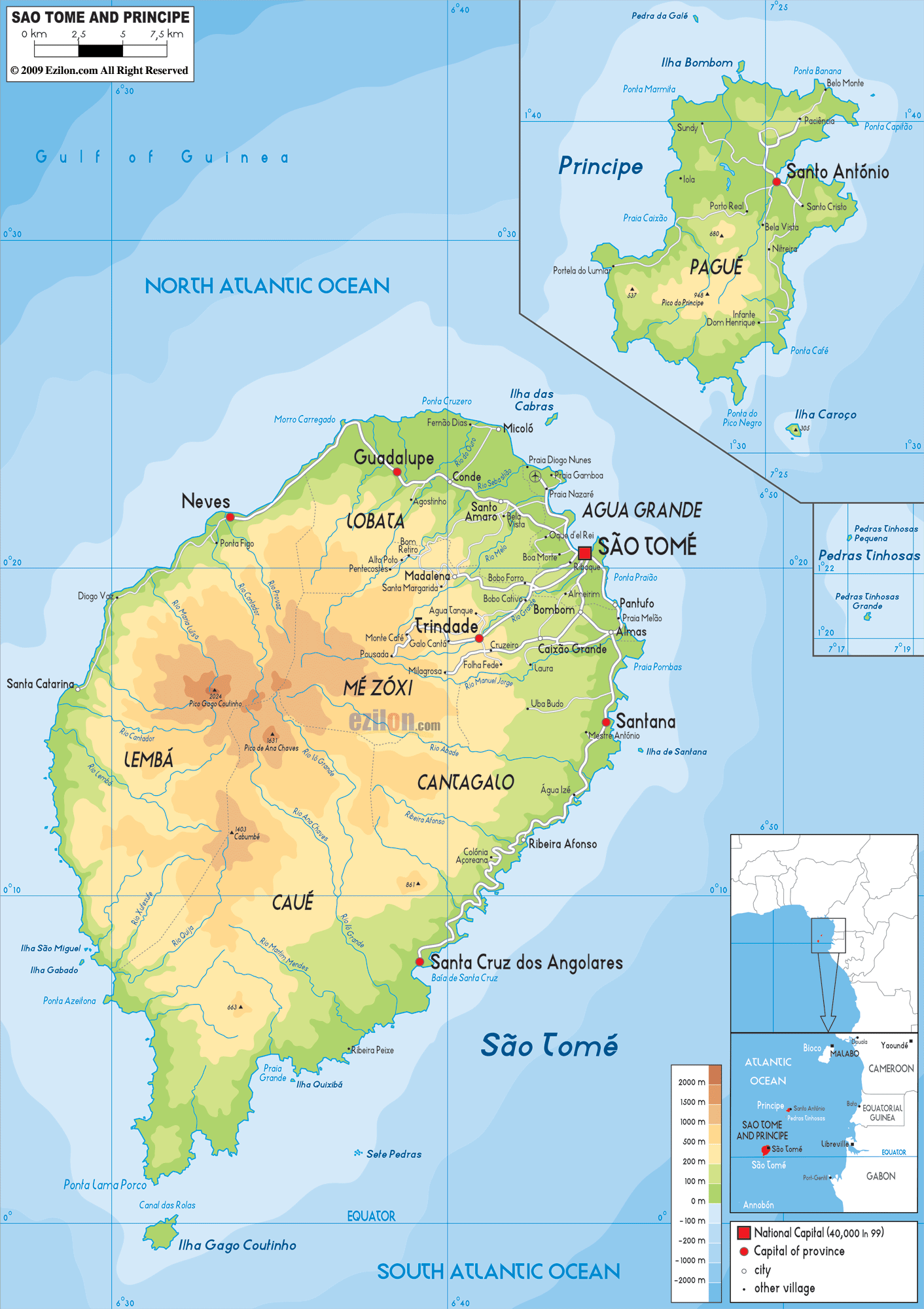 Map of So Tom and Principe and Sao Tomeans Physical Map