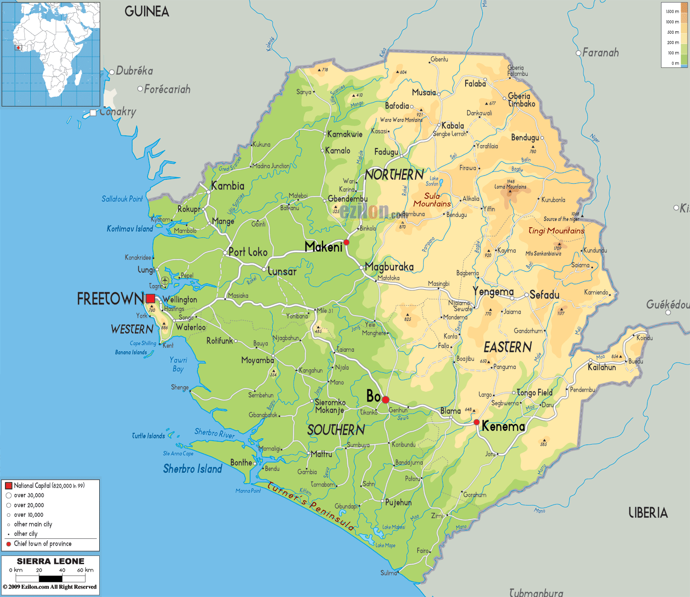 Physical Map Of Sierra Leone Ezilon Maps Physical Map Of Sierra Leone Ezilon Maps