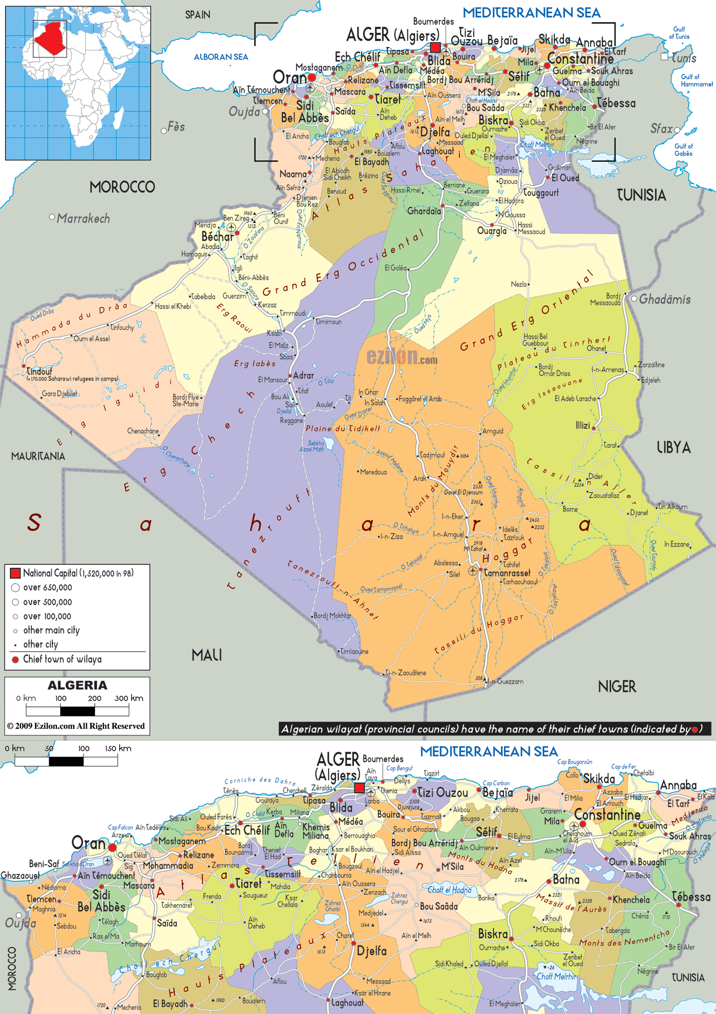 Detailed Political Map of Algeria - Ezilon Maps