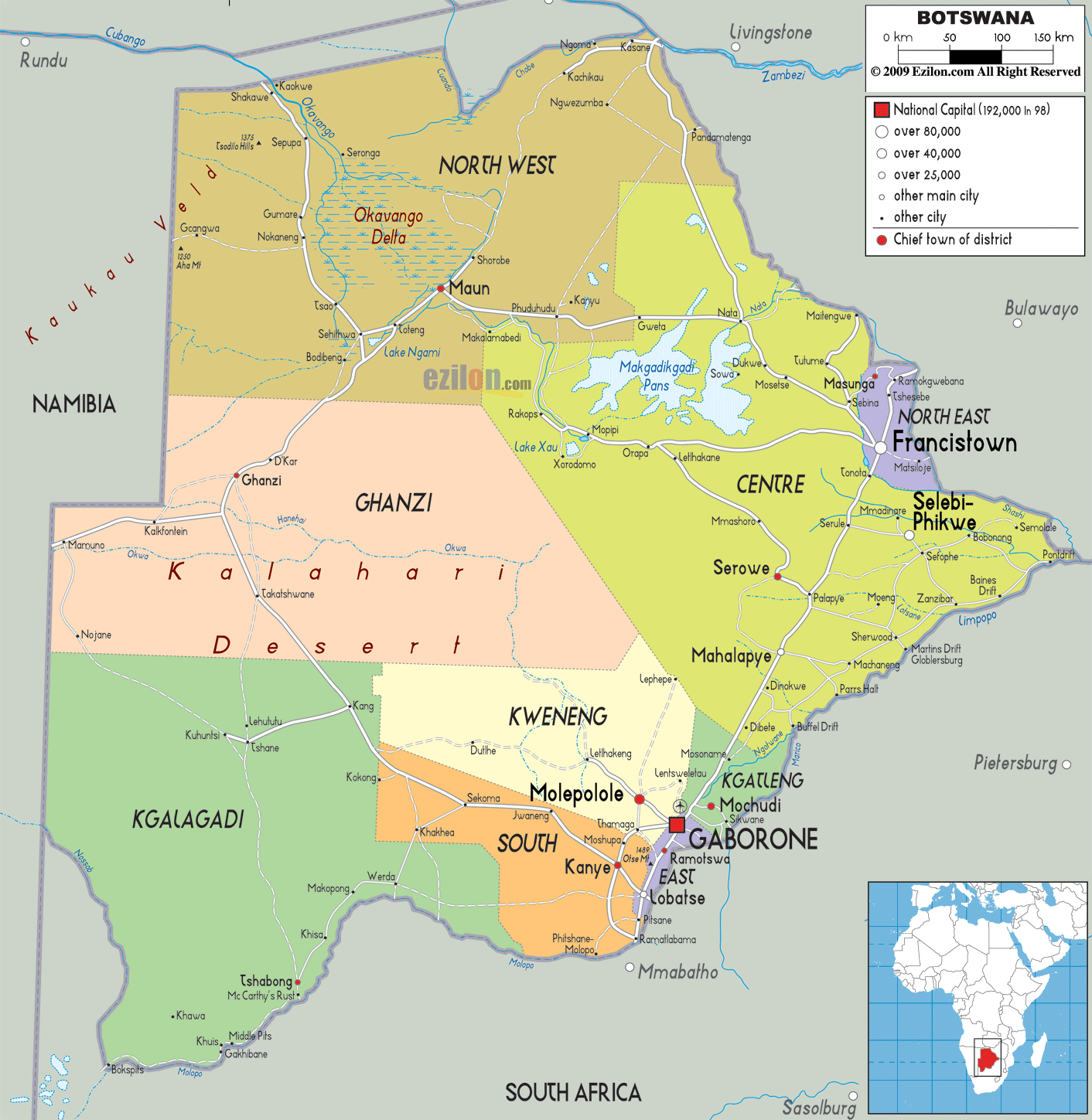 Detailed Political Map Of Botswana Ezilon Maps