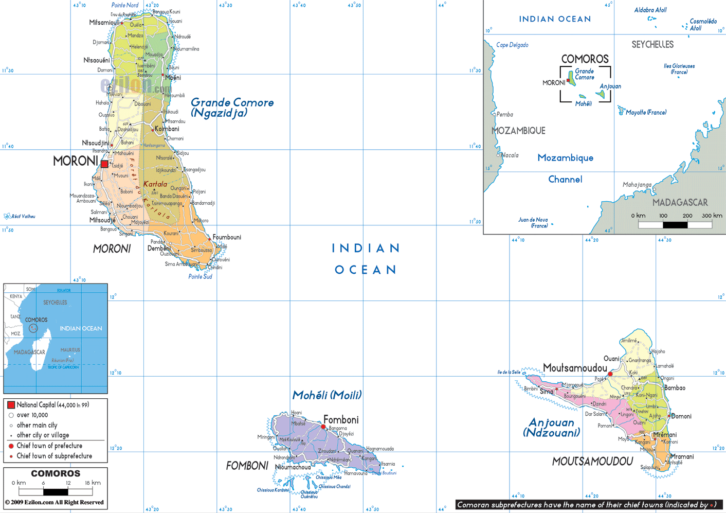 Detailed Political Map Of Comoros Ezilon Maps