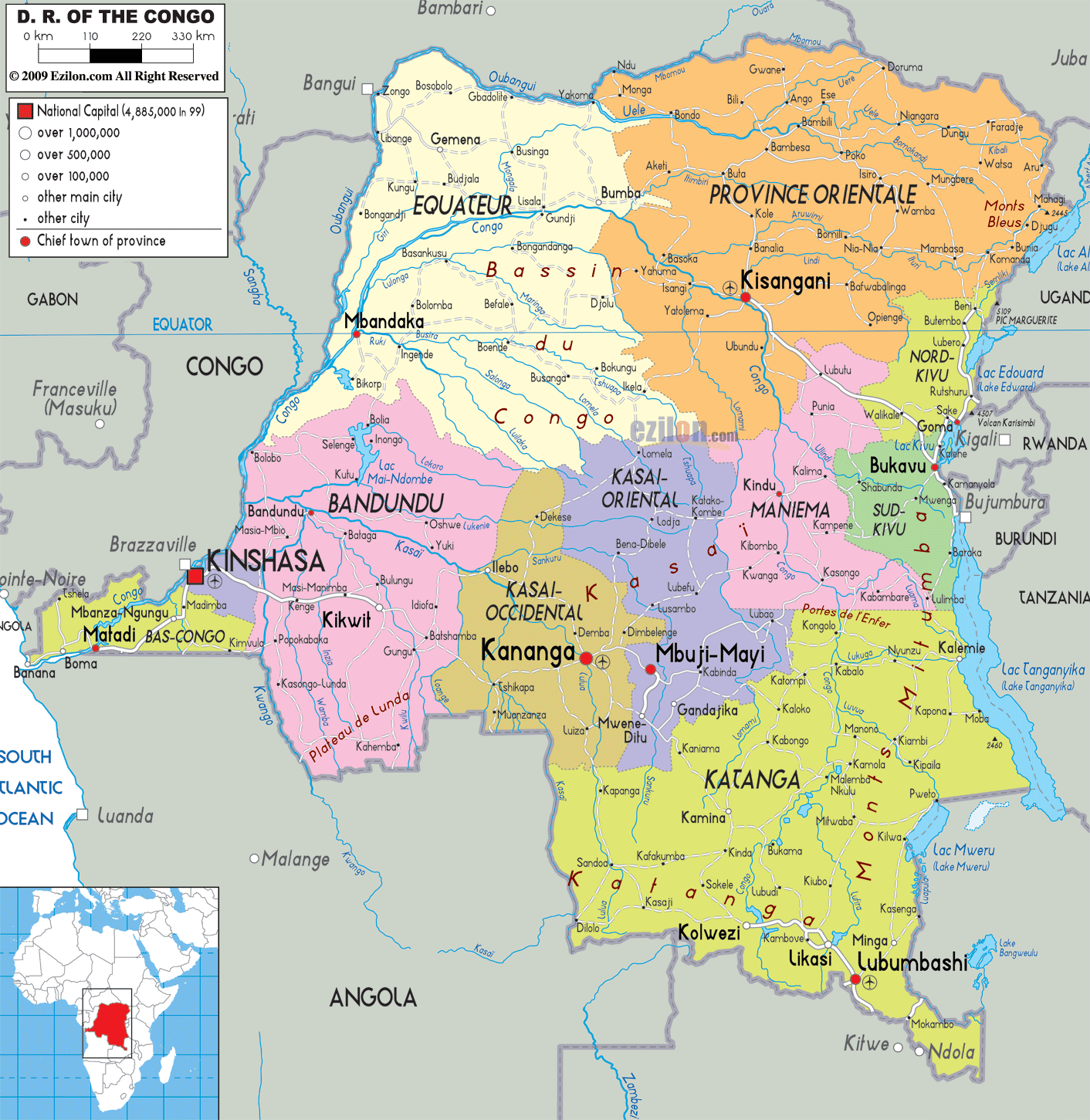 dem rep of congo map Detailed Political Map Of Democratic Republic Of Congo Ezilon Maps dem rep of congo map