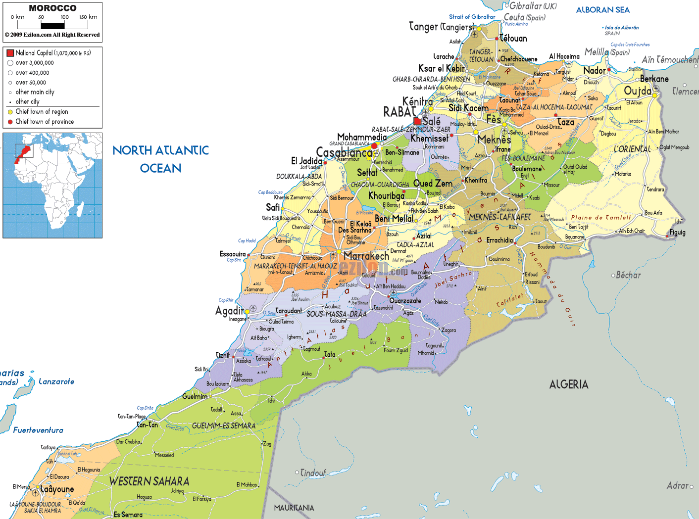 Detailed Political Map of Morocco - Ezilon Maps