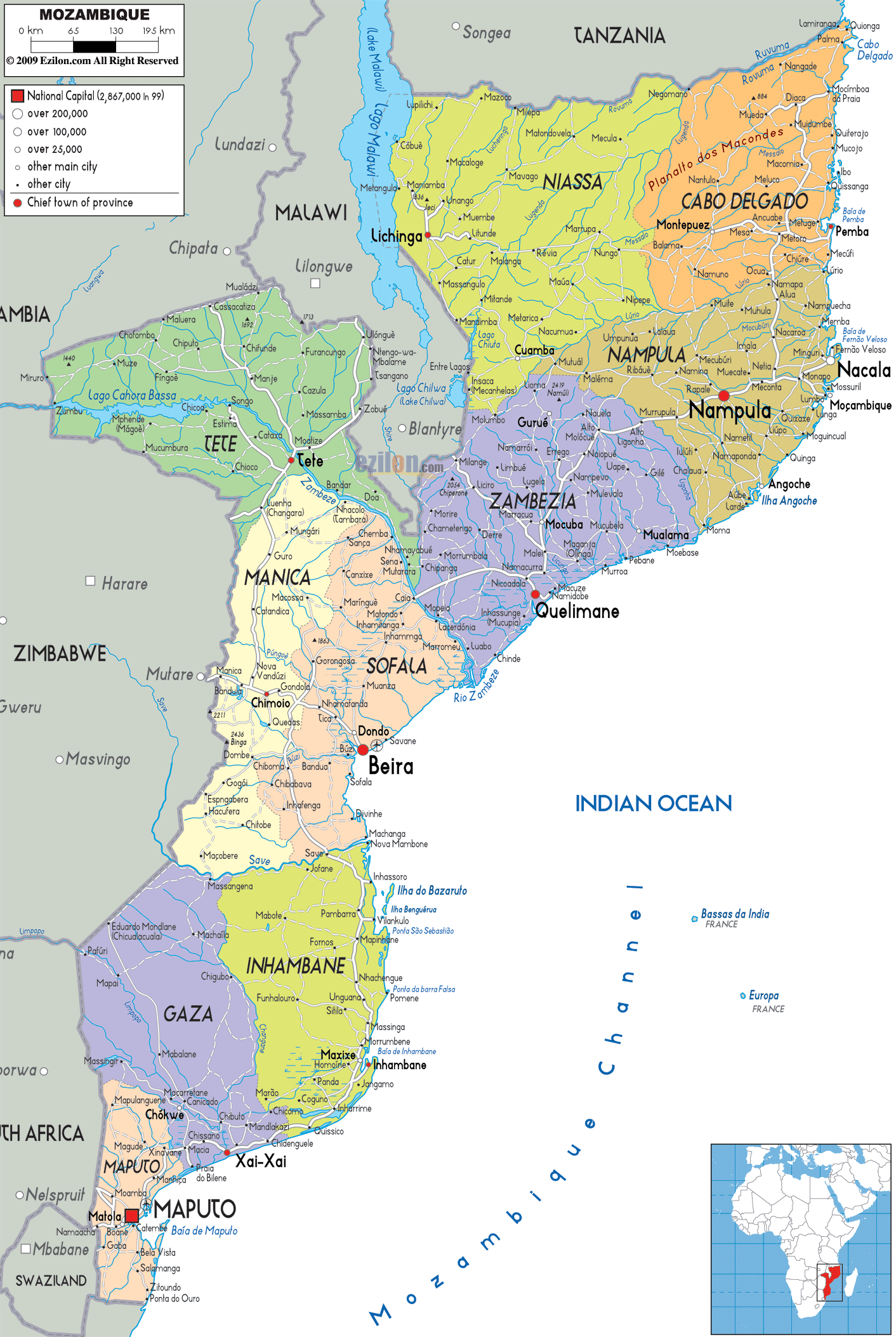 Detailed Political Map Of Mozambique Ezilon Maps Detailed Political Map Of Mozambique Ezilon Maps