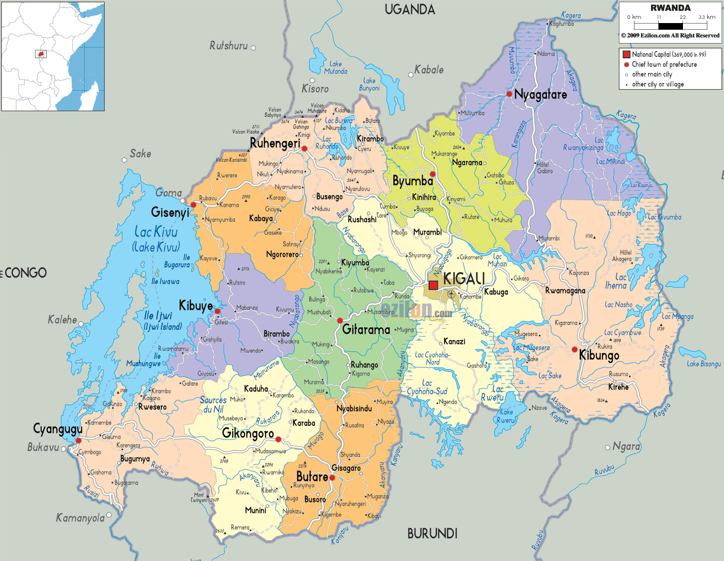 Detailed Political Map Of Rwanda Ezilon Maps