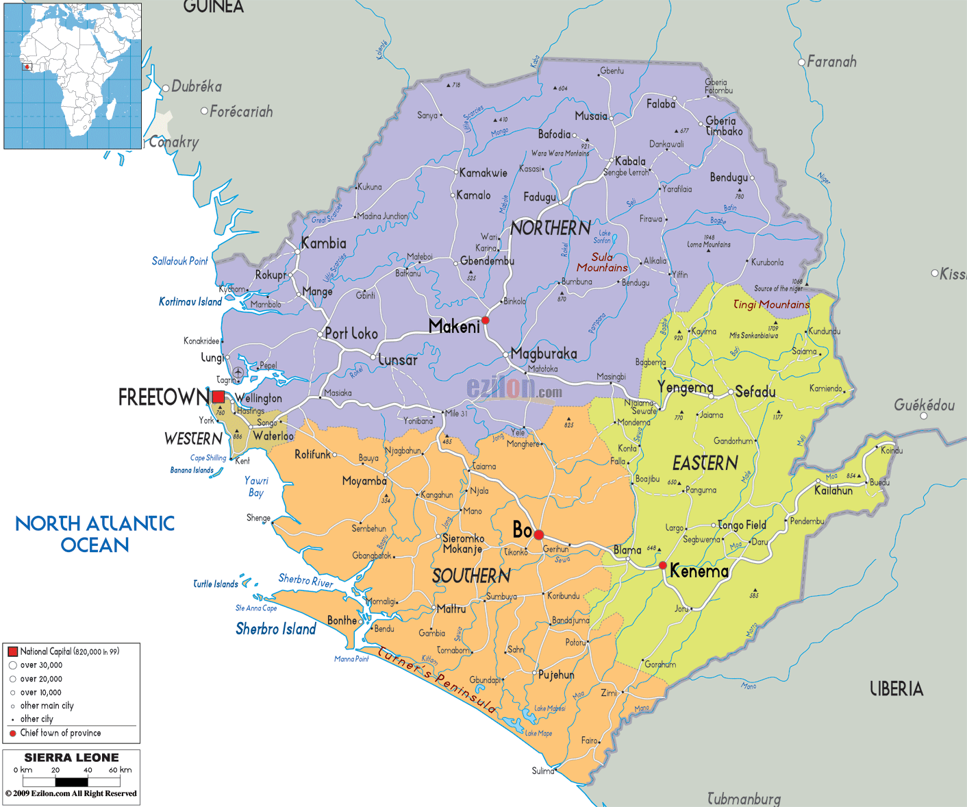 Detailed Political Map Of Sierra Leonean Ezilon Maps Detailed Political Map Of Sierra Leonean Ezilon Maps