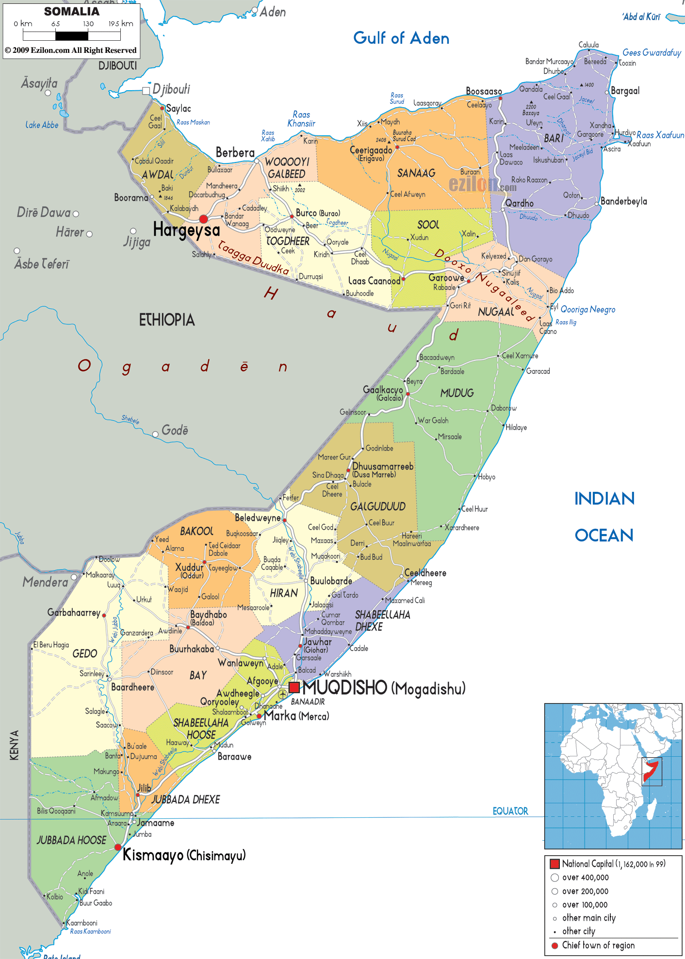 Detailed Political Map of Somalia - Ezilon Maps
