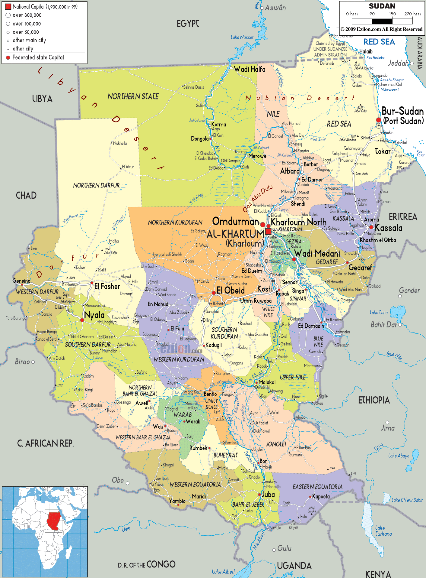 Detailed Political Map of Sudan Ezilon Maps