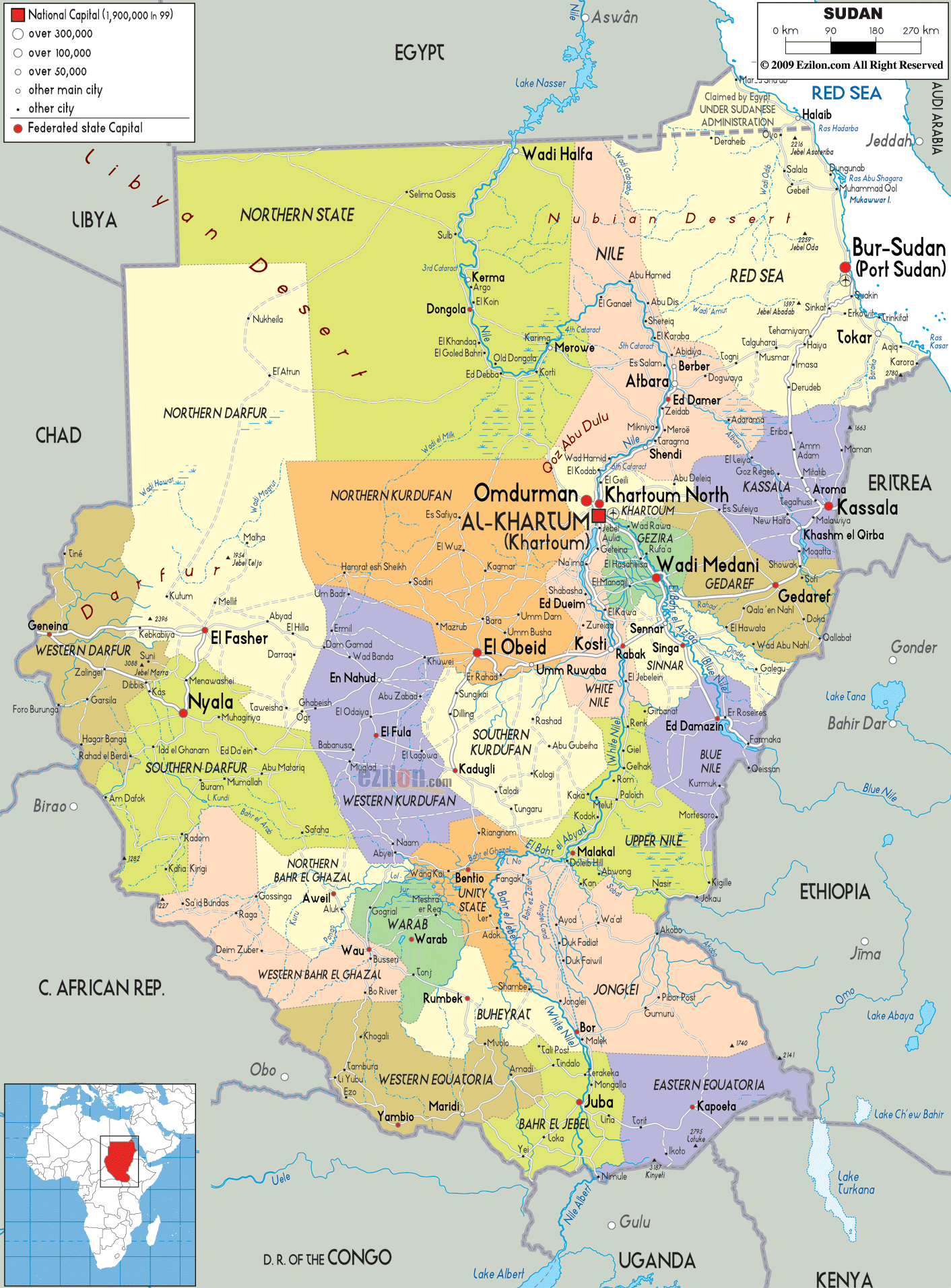  Detailed  Political Map  of Sudan Ezilon Maps 