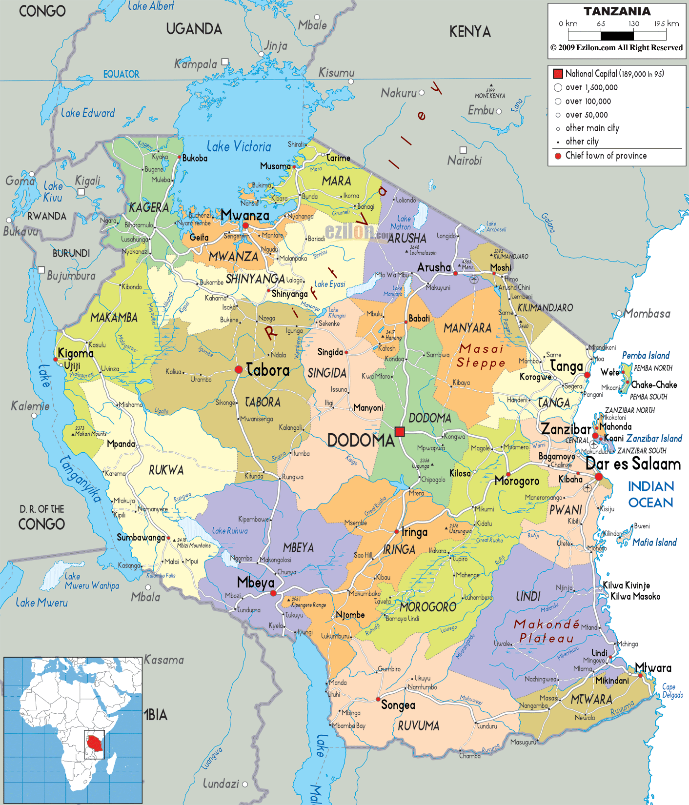 Political Map of Tanzania - Ezilon Maps