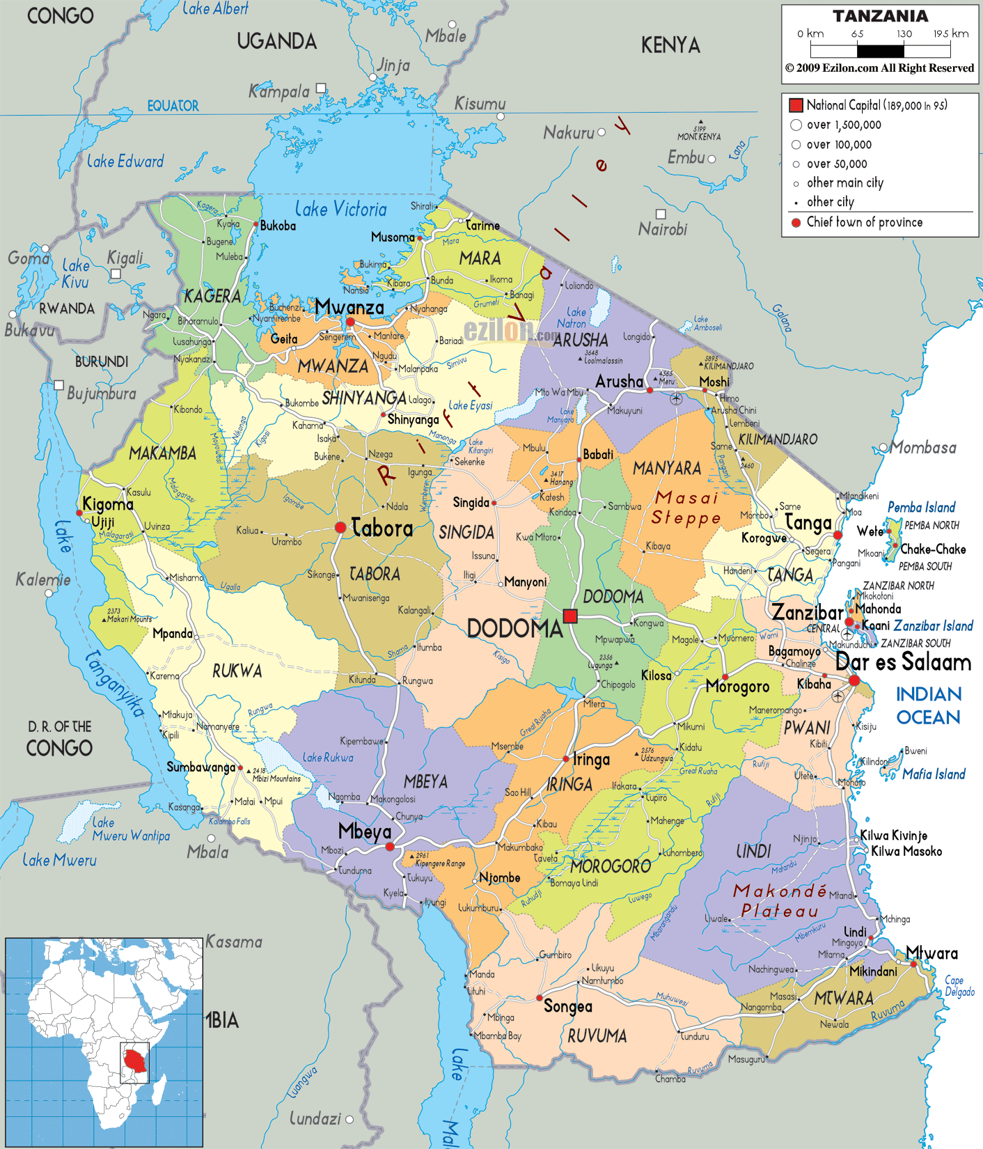 Detailed Political Map Of Tanzania Ezilon Maps