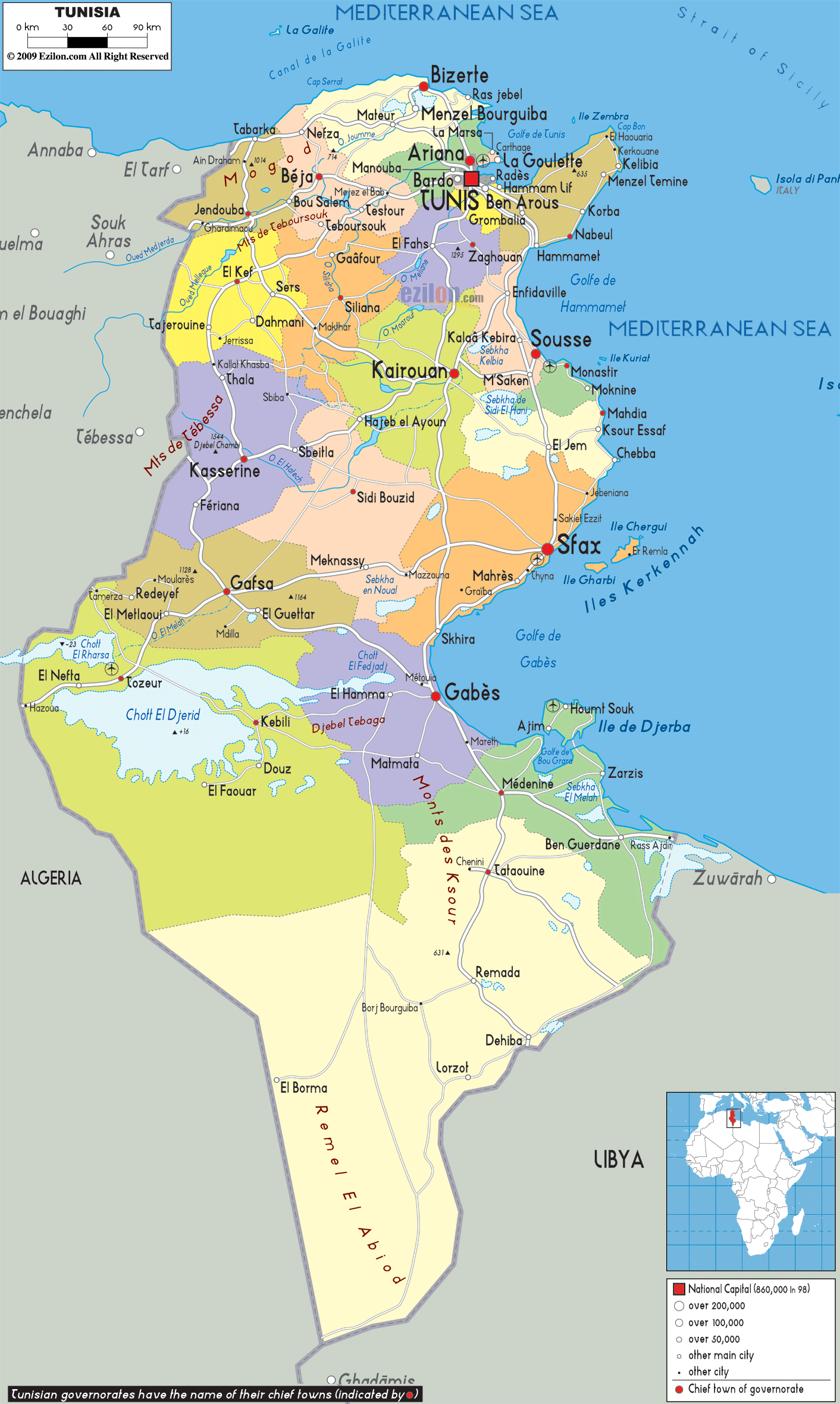 Detailed Political Map of Tunisia- Ezilon Maps