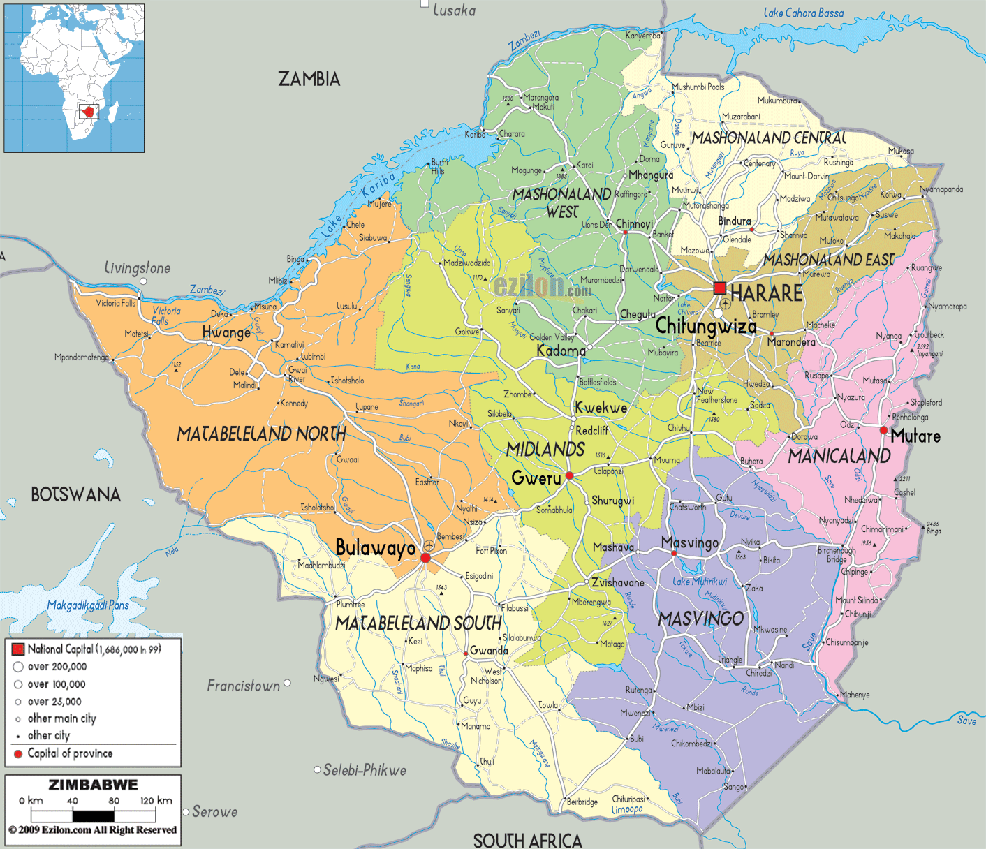 Map Of Zimbabwe With Cities And Towns Ezilon Maps Map Of Zimbabwe With Cities And Towns Ezilon Maps
