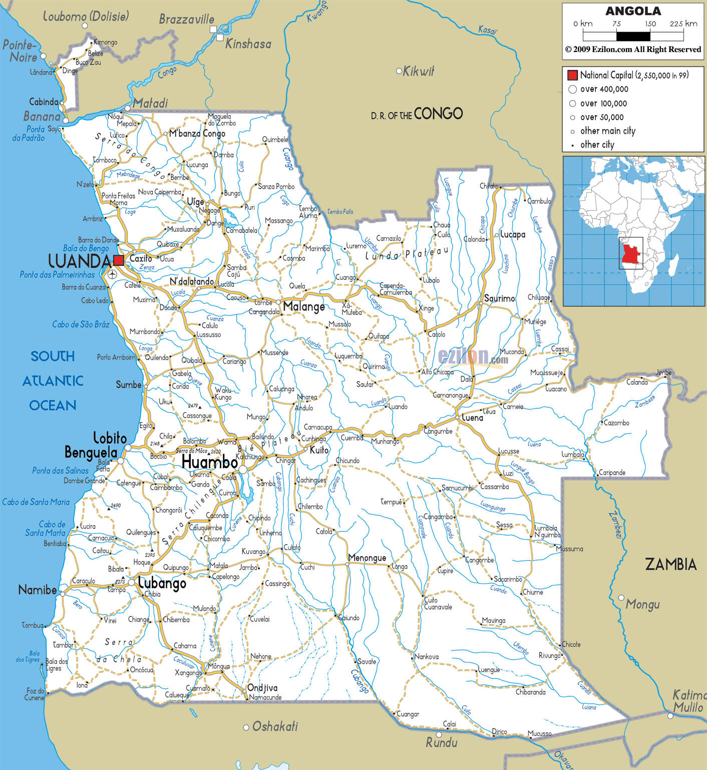 Road Map Of Angola 