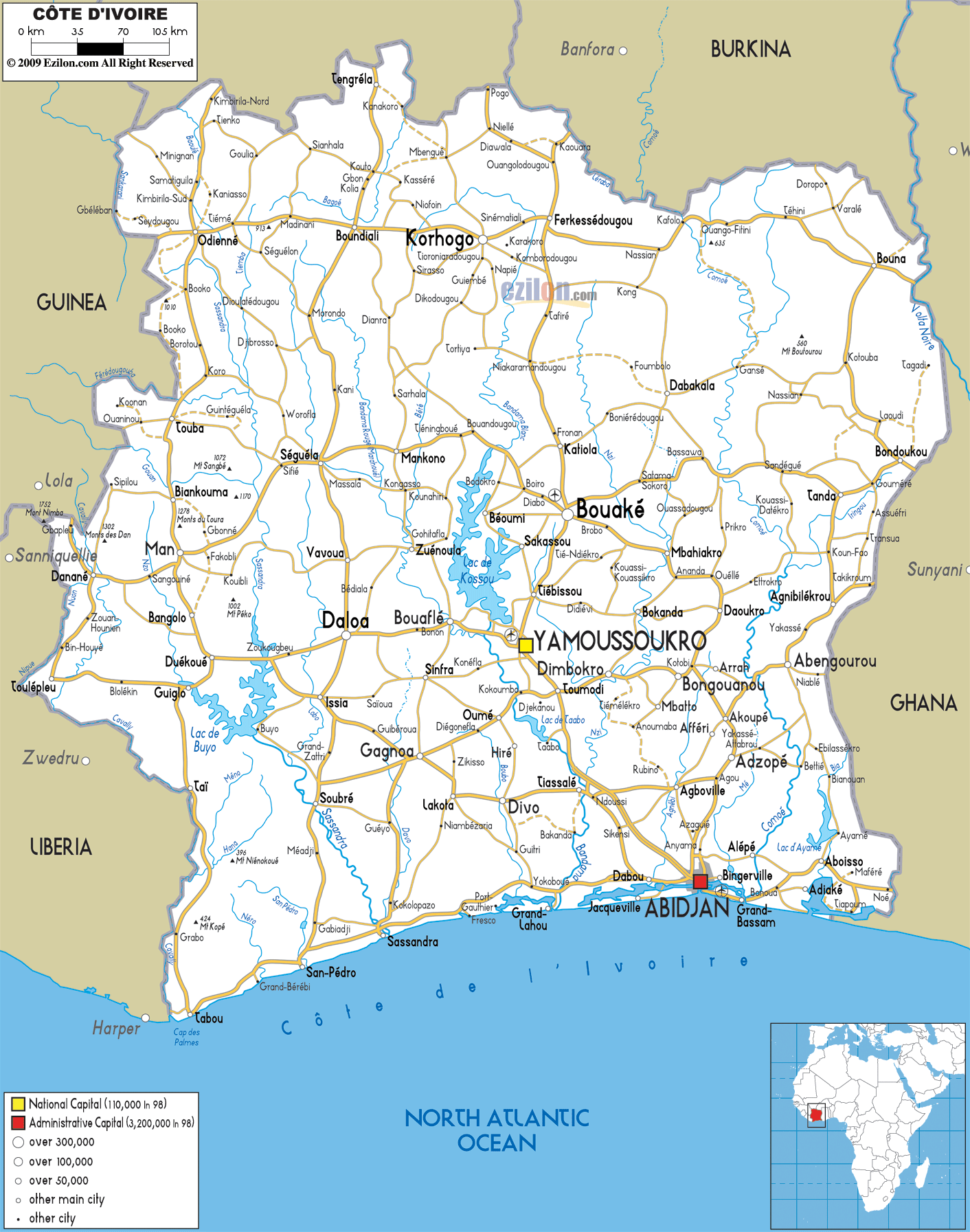 Road Map Of Ivory Coast 