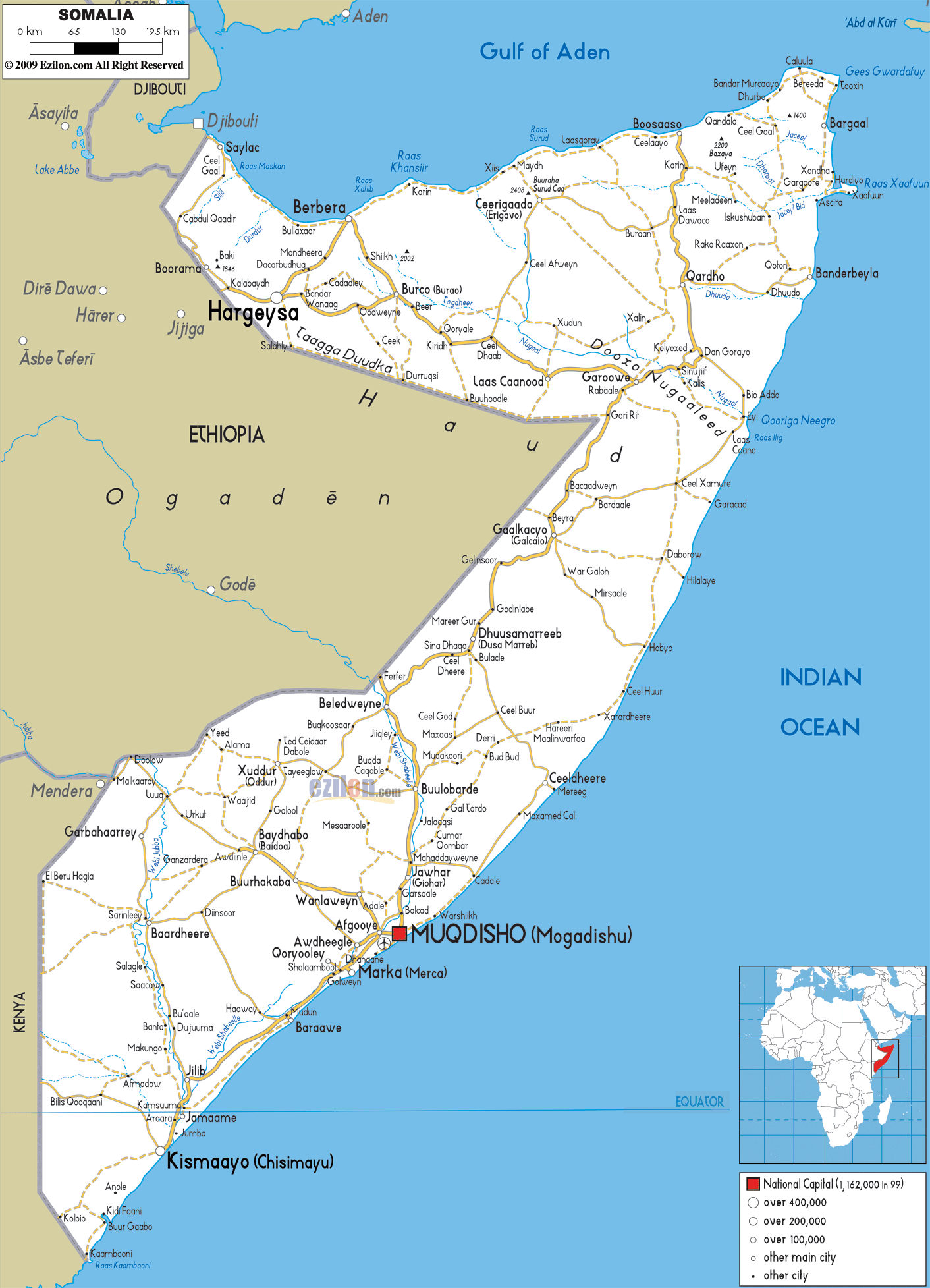 Detailed Clear Large Road Map of Somalia - Ezilon Maps