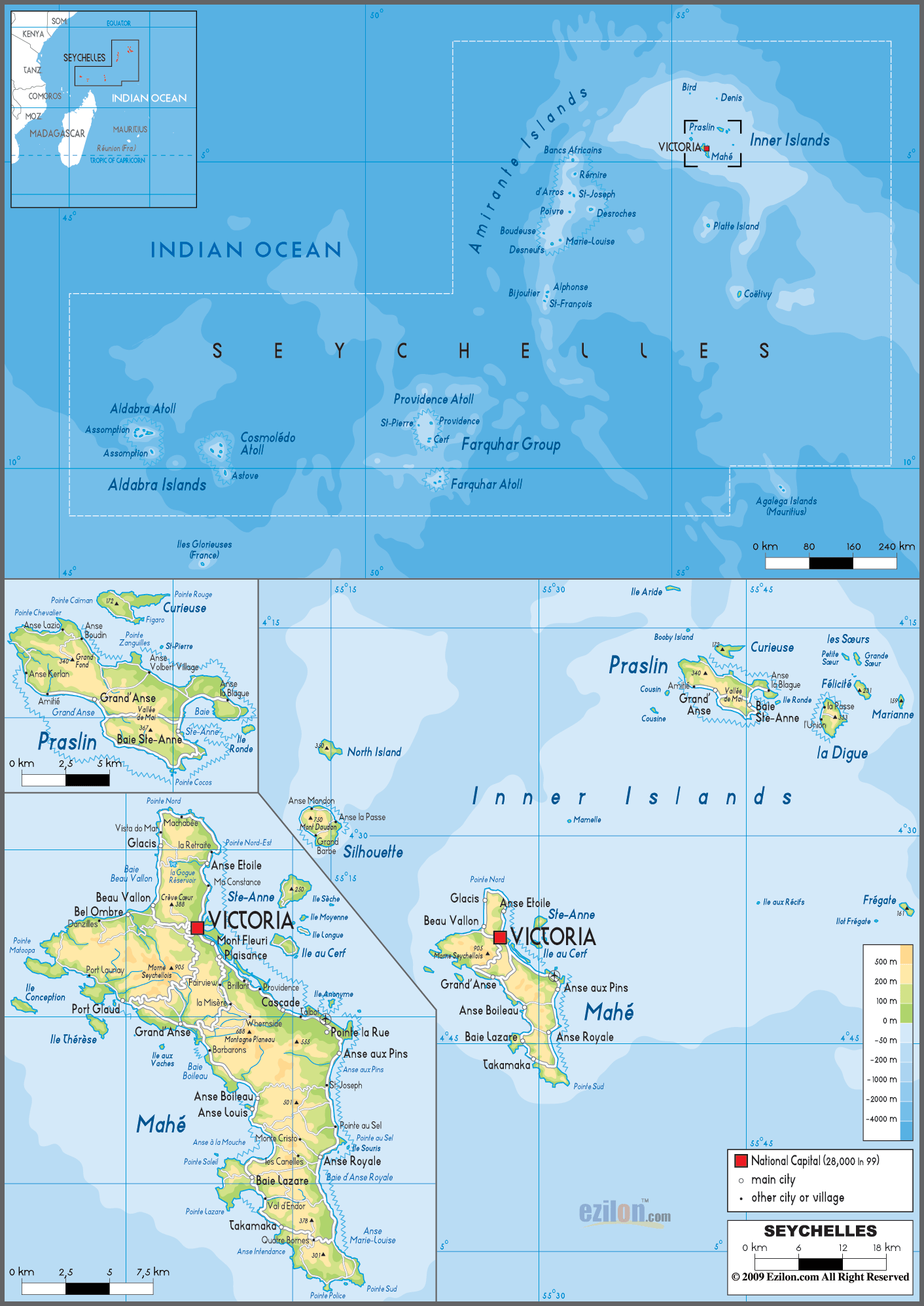 Seychelles Physical Map